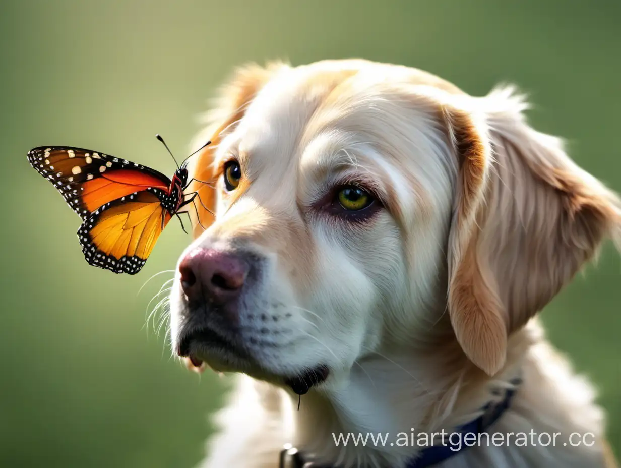 Adorable-Dog-with-Butterfly-Perched-on-Its-Nose-Charming-Pet-Photography