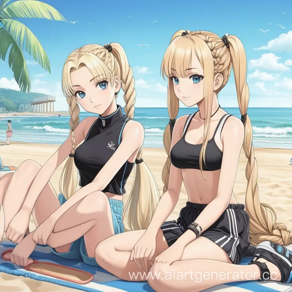 Anime-Beach-Art-with-Two-Girls-Enjoying-a-Chill-Day