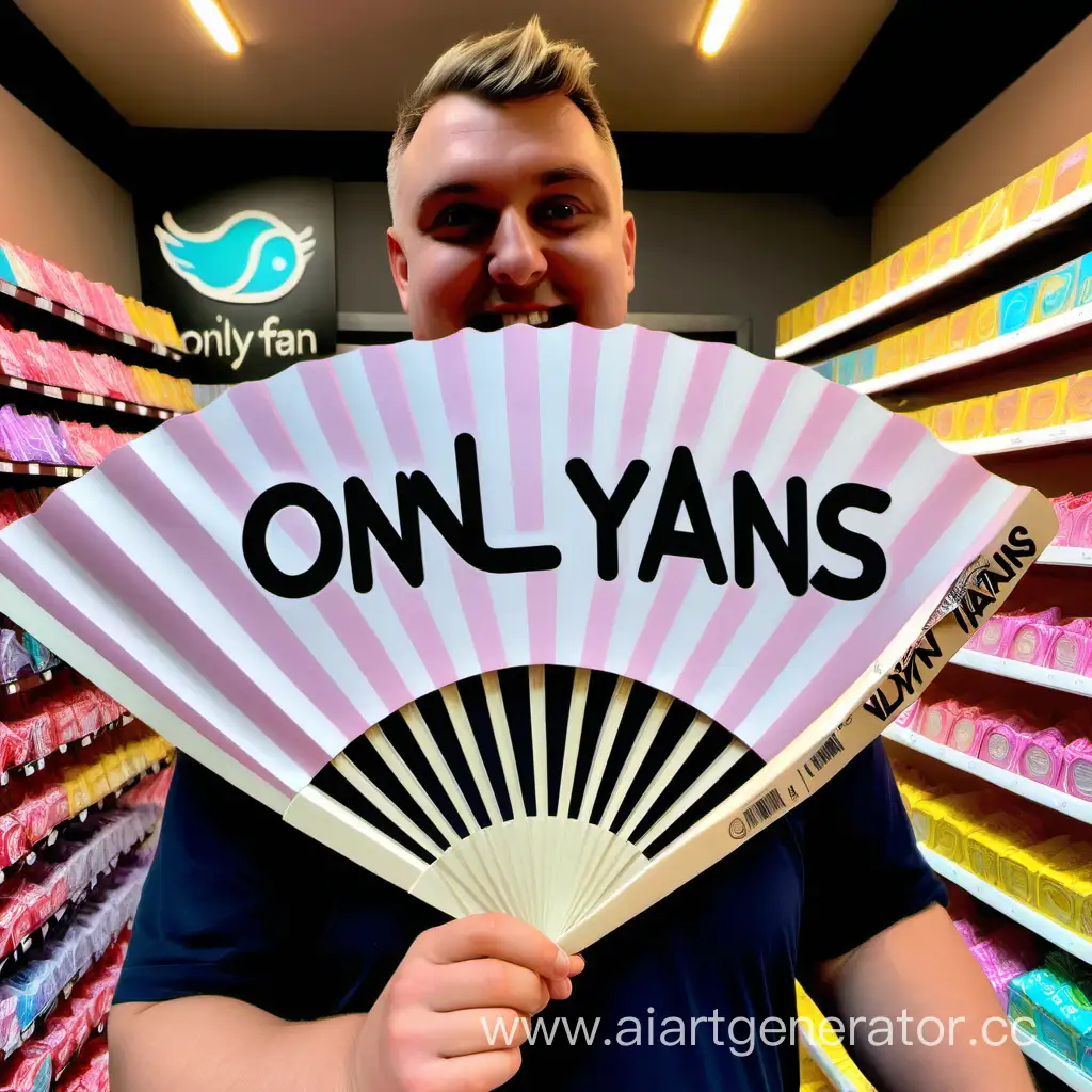 A big paper semi fan with OnlyFans logo in the candy shop