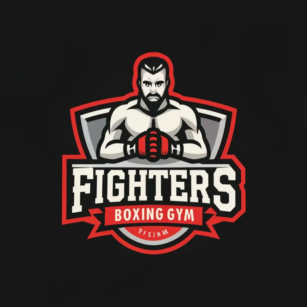 a logo design,with the text "Fighters Boxing Gym", main symbol:Boxing glove mixed with a spear from the gladiators,Moderate,be used in Sports Fitness industry,clear background