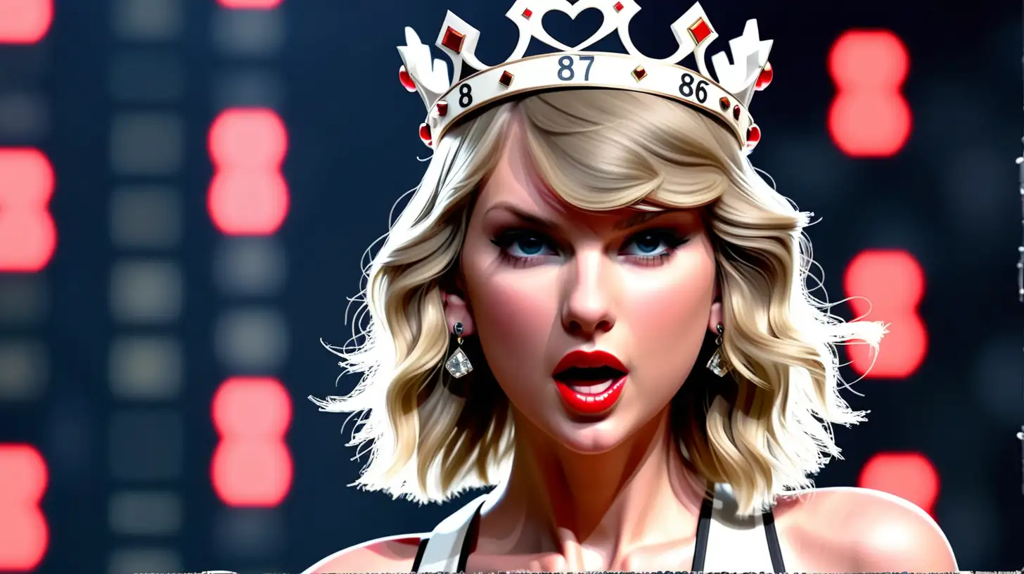 Pop Star Taylor Swift Wearing Crown with Printed Number 87