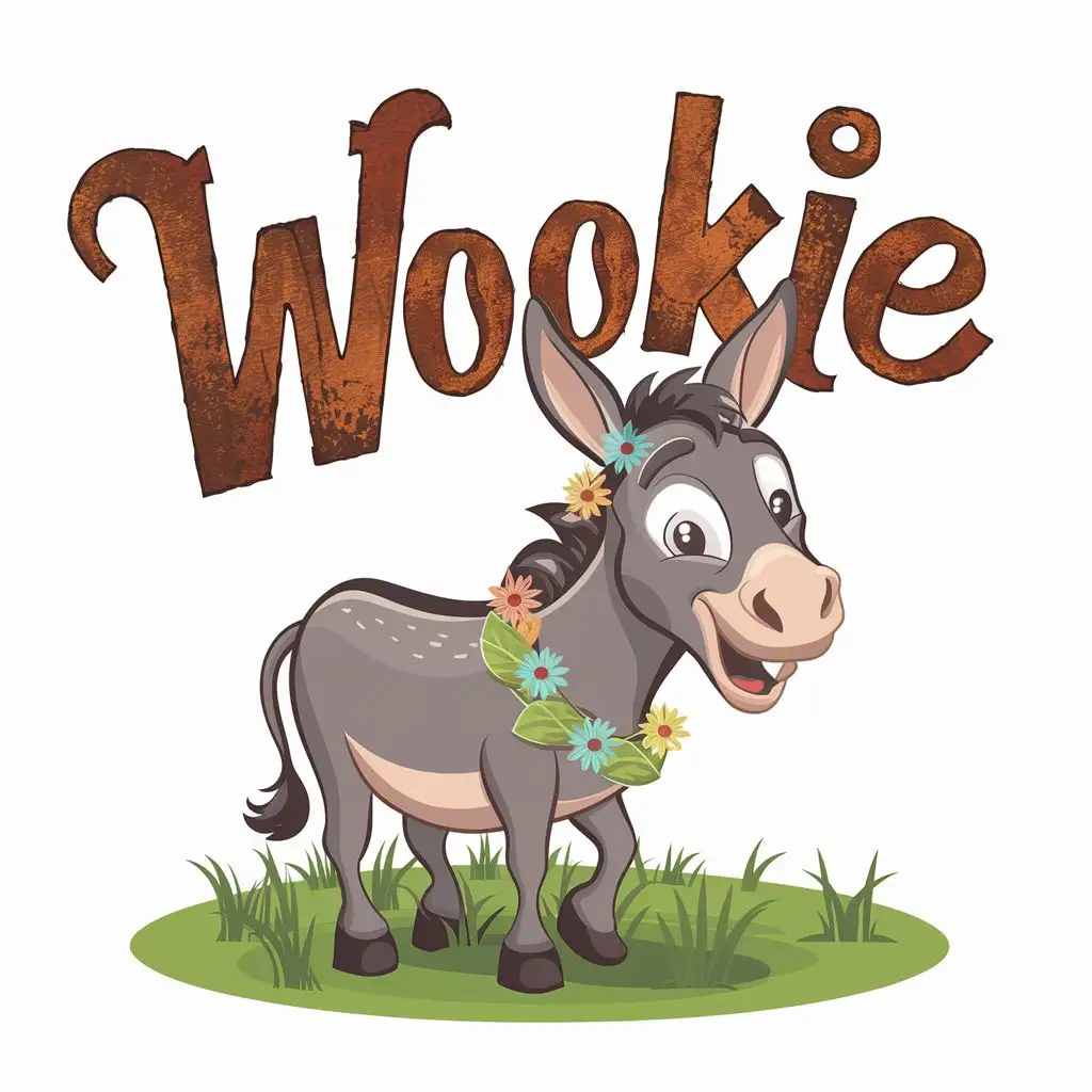 vector art, " Wookie " typography, Rustic style font, happy
grey donkey