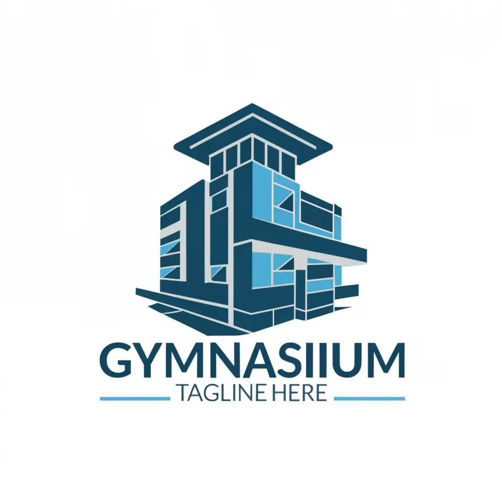 a logo design,with the text "Gymnasium No. 8", main symbol:School, blue color, positive, bright, school building, book, bright,Moderate,be used in Education industry,clear background