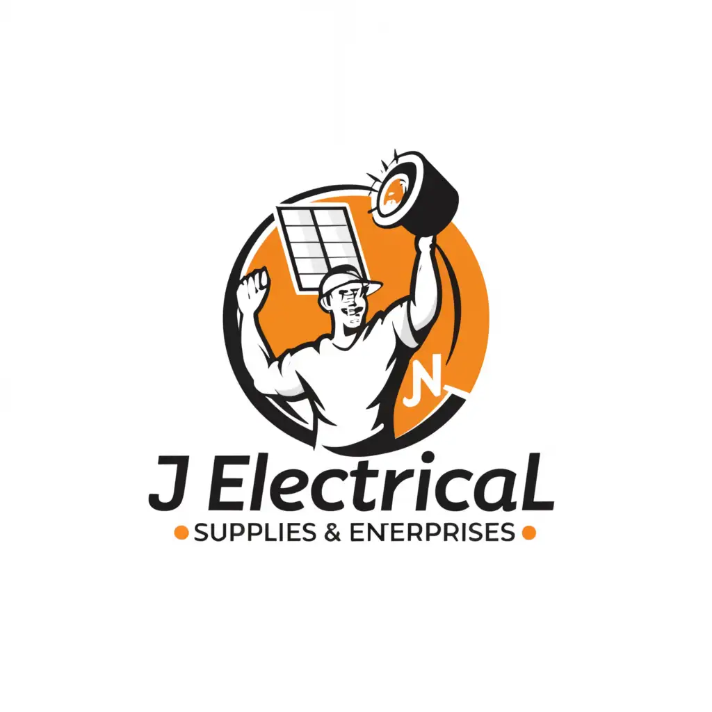 a logo design,with the text "J ELECTRICAL SUPPLIES & ENTERPRISES", main symbol:Man holding a solar light,Moderate,clear background