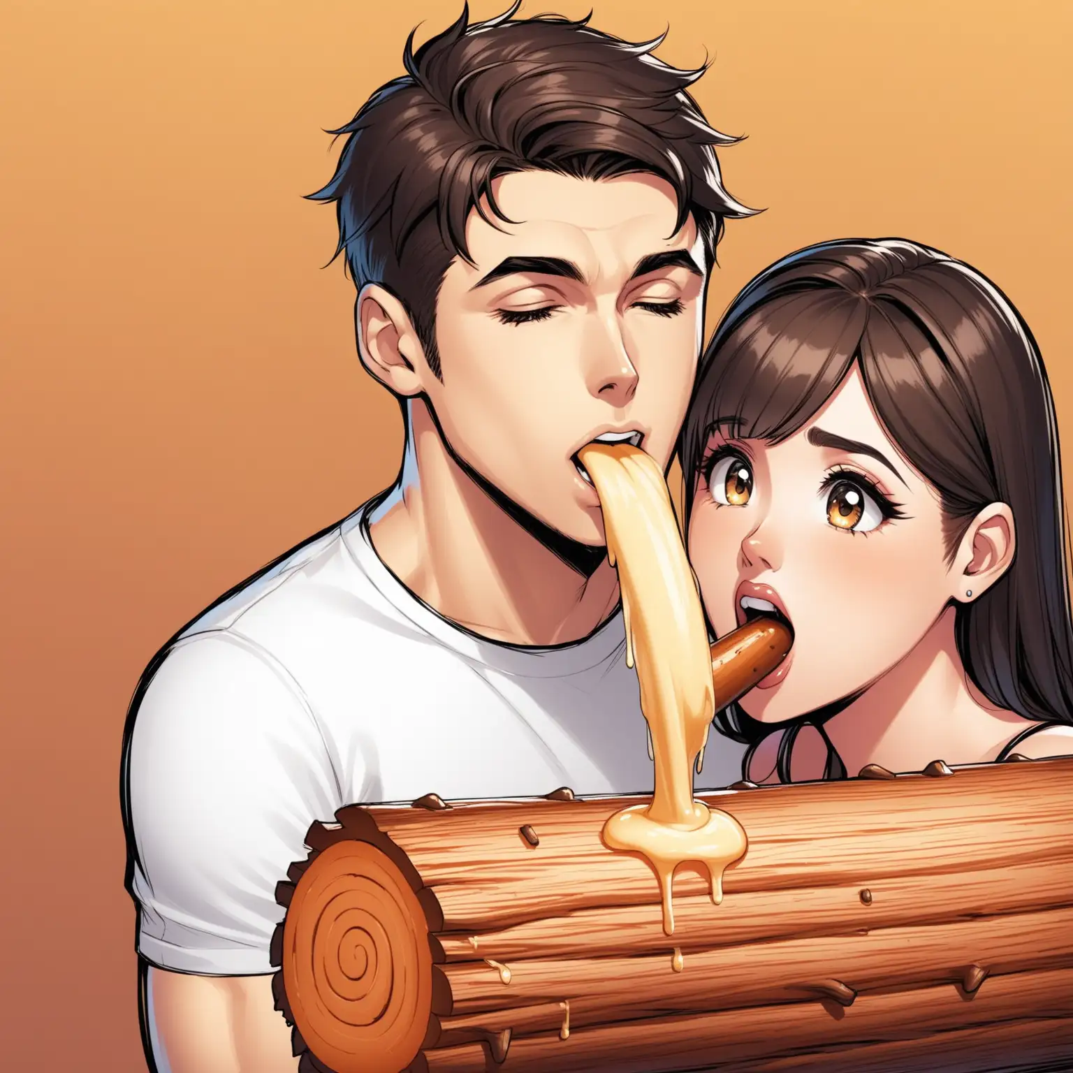 Canadian Man and Brunette Woman Enjoying Bolognese Snack