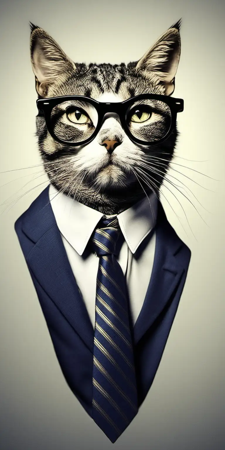 Smart Cat Wearing Glasses and Tie