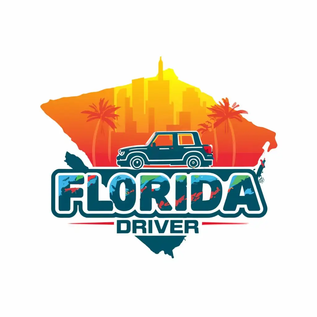 a logo design,with the text "Florida Driver", main symbol:Florida and a Jeep Patriot,complex,be used in Automotive industry,clear background