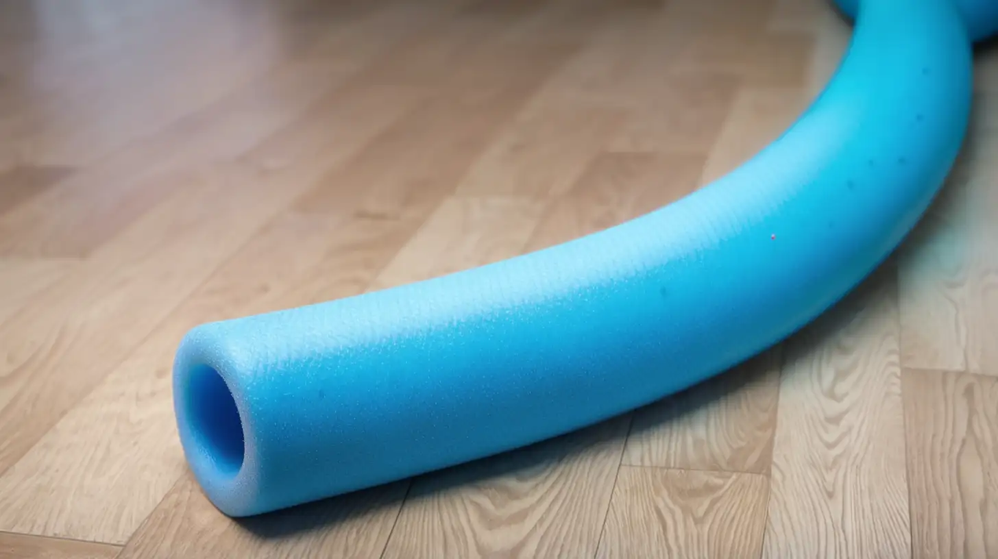 CloseUp of a Blue Pool Noodle Bent on the Floor