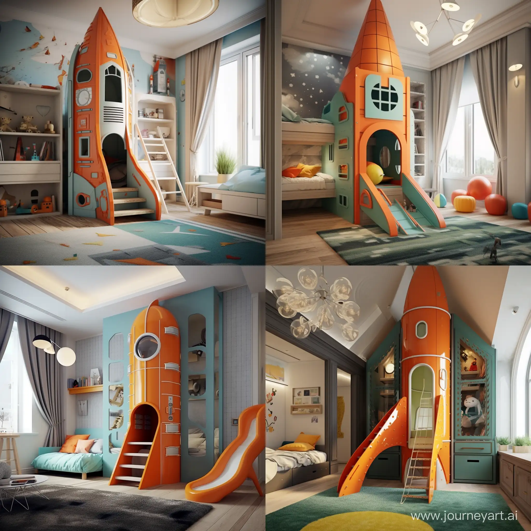 Playful-RocketThemed-Childrens-Room-with-Door-Ladder-and-Slide