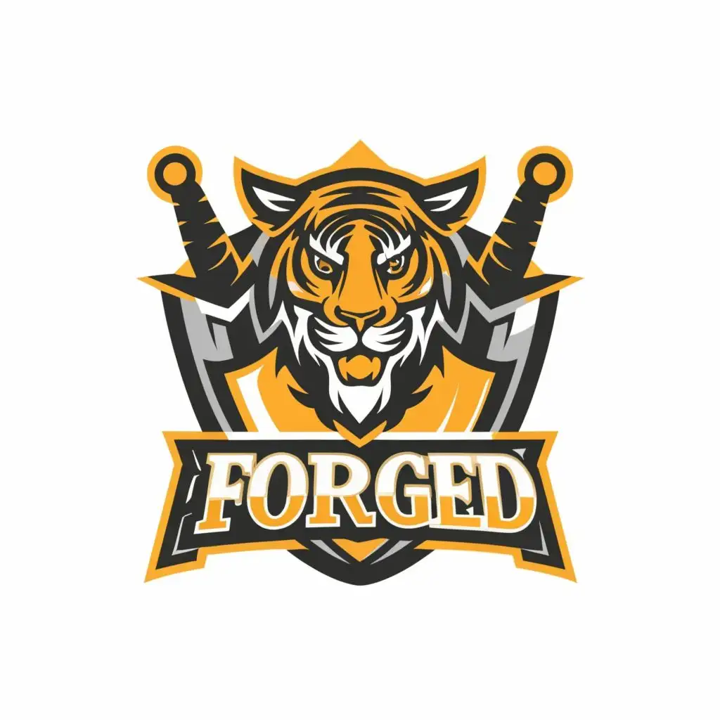 logo, sword and tiger, with the text "FORGED", typography, be used in Internet industry
