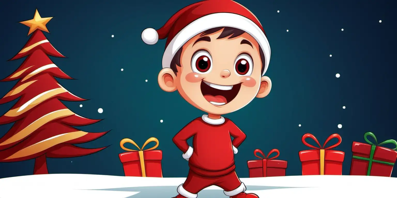 Excited Cartoon Little Boy Celebrating Christmas