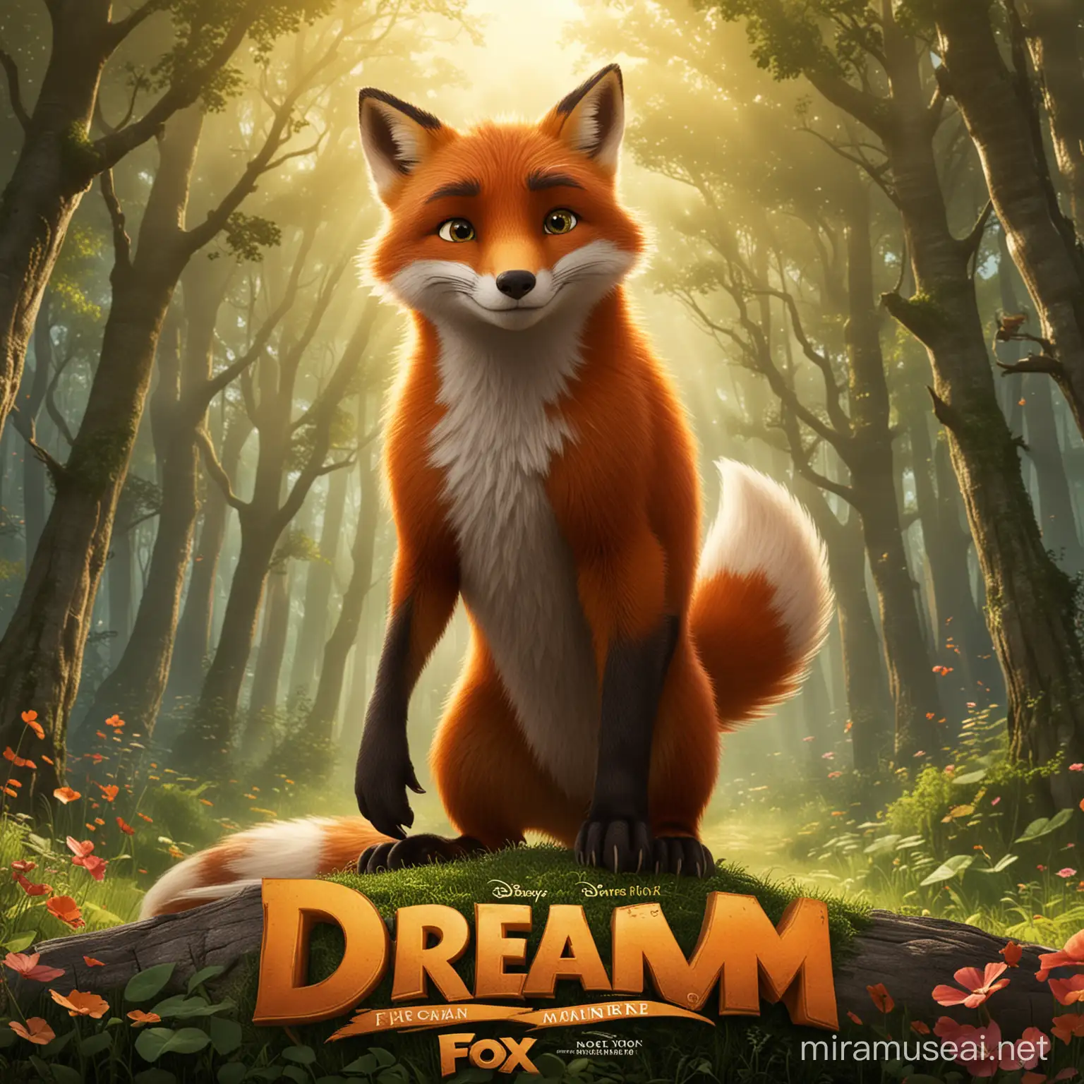 Majestic Fox in Enchanting Dreamworks Poster Style