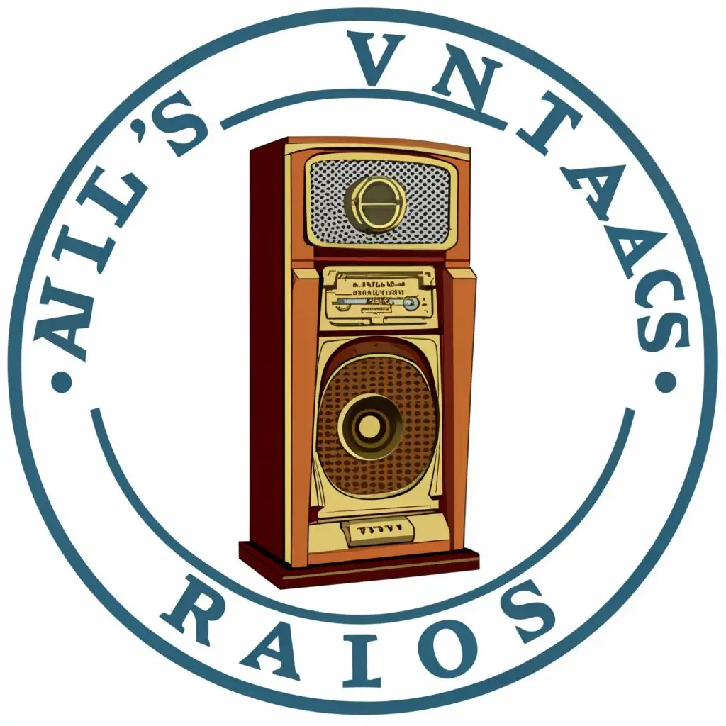 logo, vintage standing radio from the 1940's, art deco style, with the text "Carl's Vintage Radios", typography, be used in Retail industry