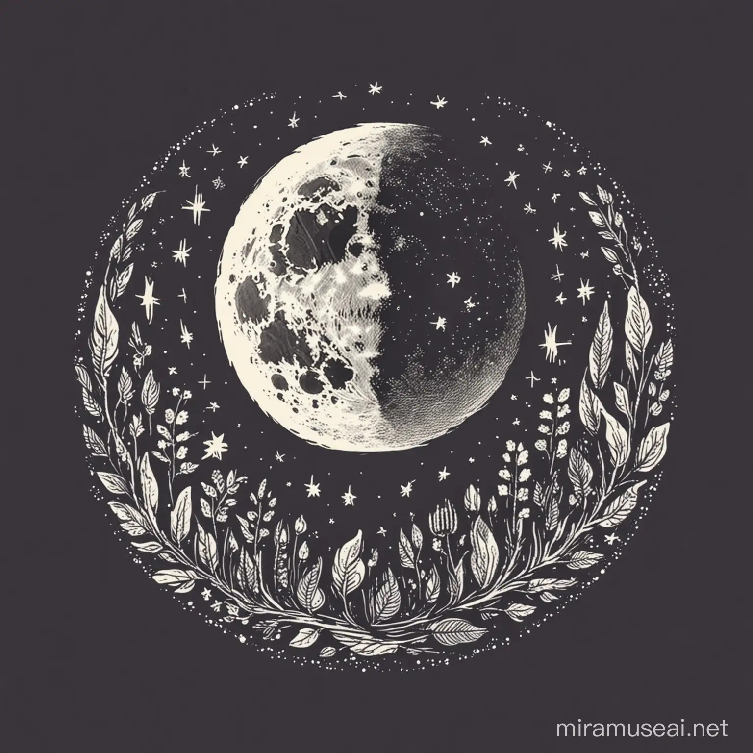 Bohemian Moon Night Simple Flat Vector Illustration