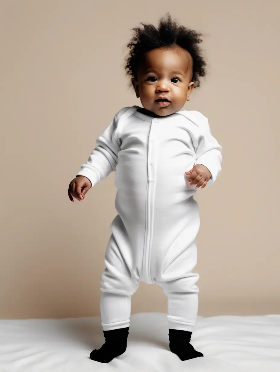 Adorable Black Baby in White Onesie and Socks