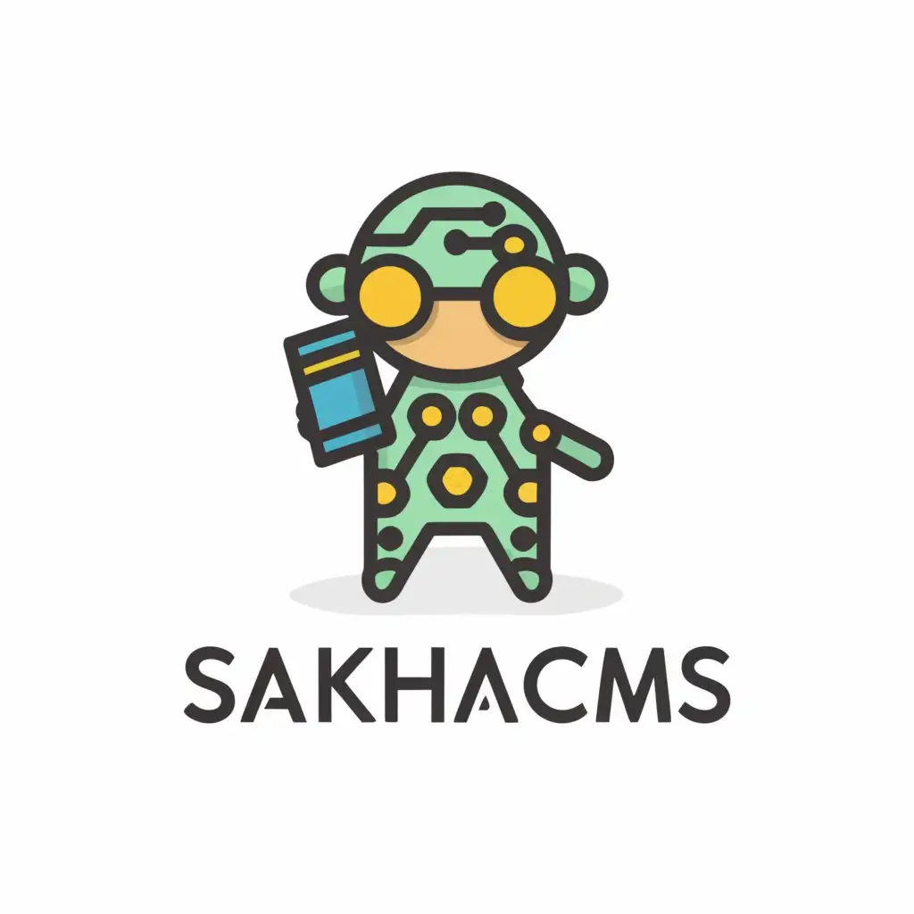 a logo design,with the text "SakhaCMS", main symbol:A kid that love technology and want to help people with technology,Minimalistic,be used in Technology industry,clear background