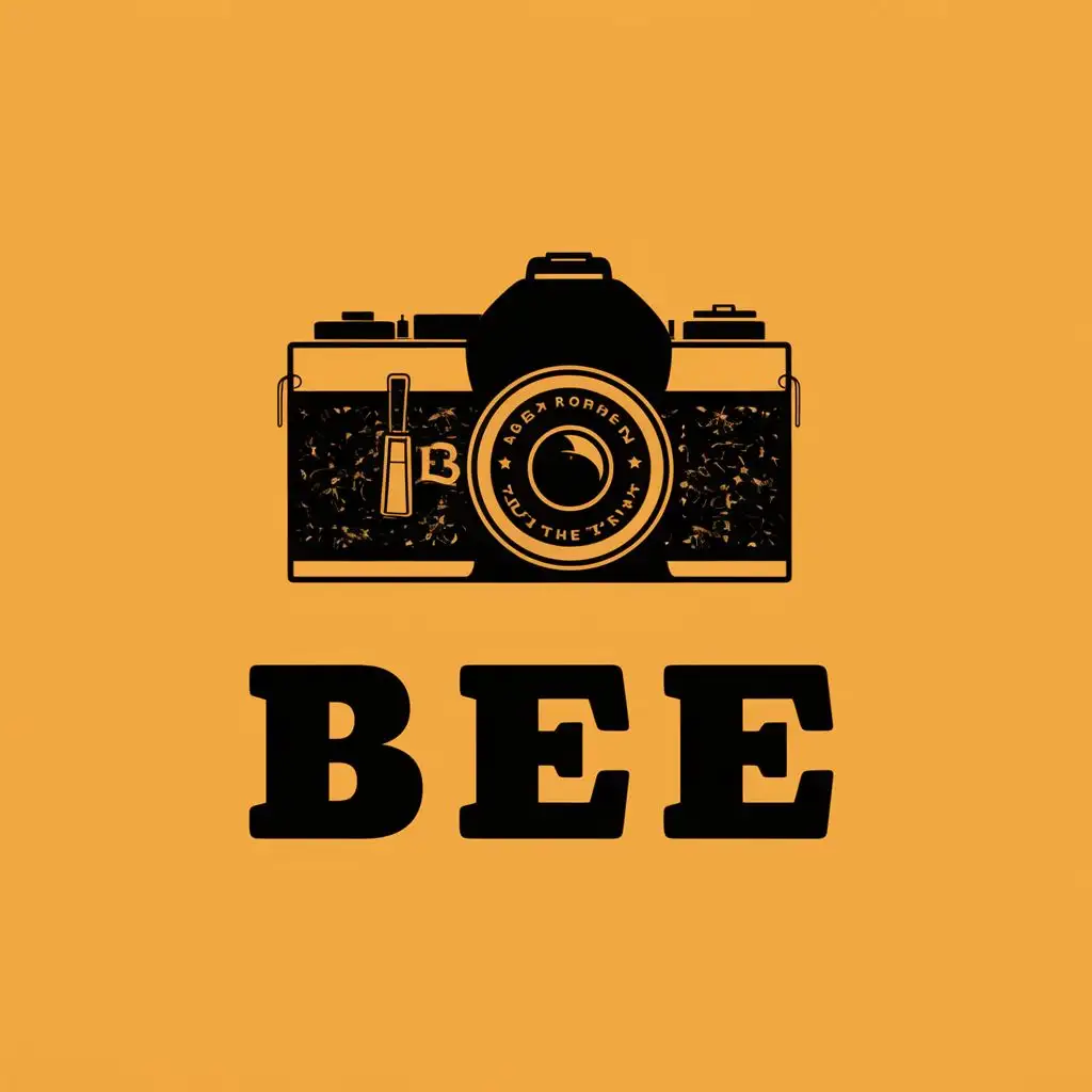 logo, camera, with the text "BEE", typography