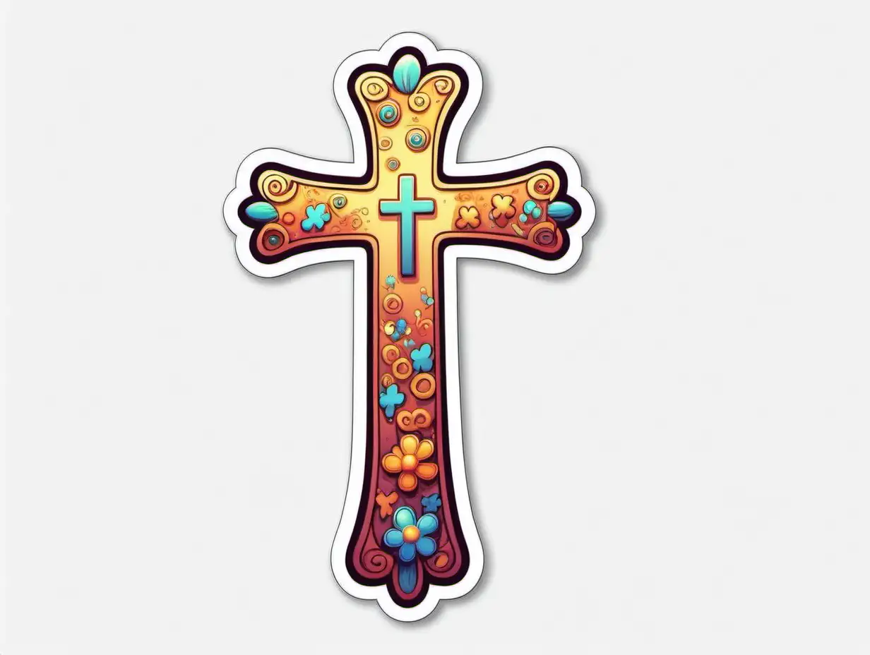 Cheerful Christen Cross Sticker on Matte White Background