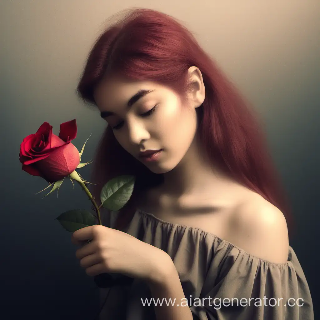 Girl-Holding-a-Red-Rose-in-Romantic-Setting