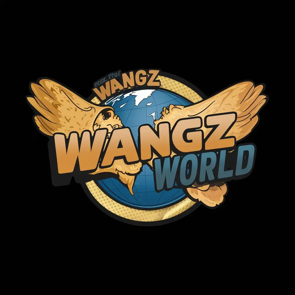logo, Chicken Wings with a world, with the text "Wangz World", typography