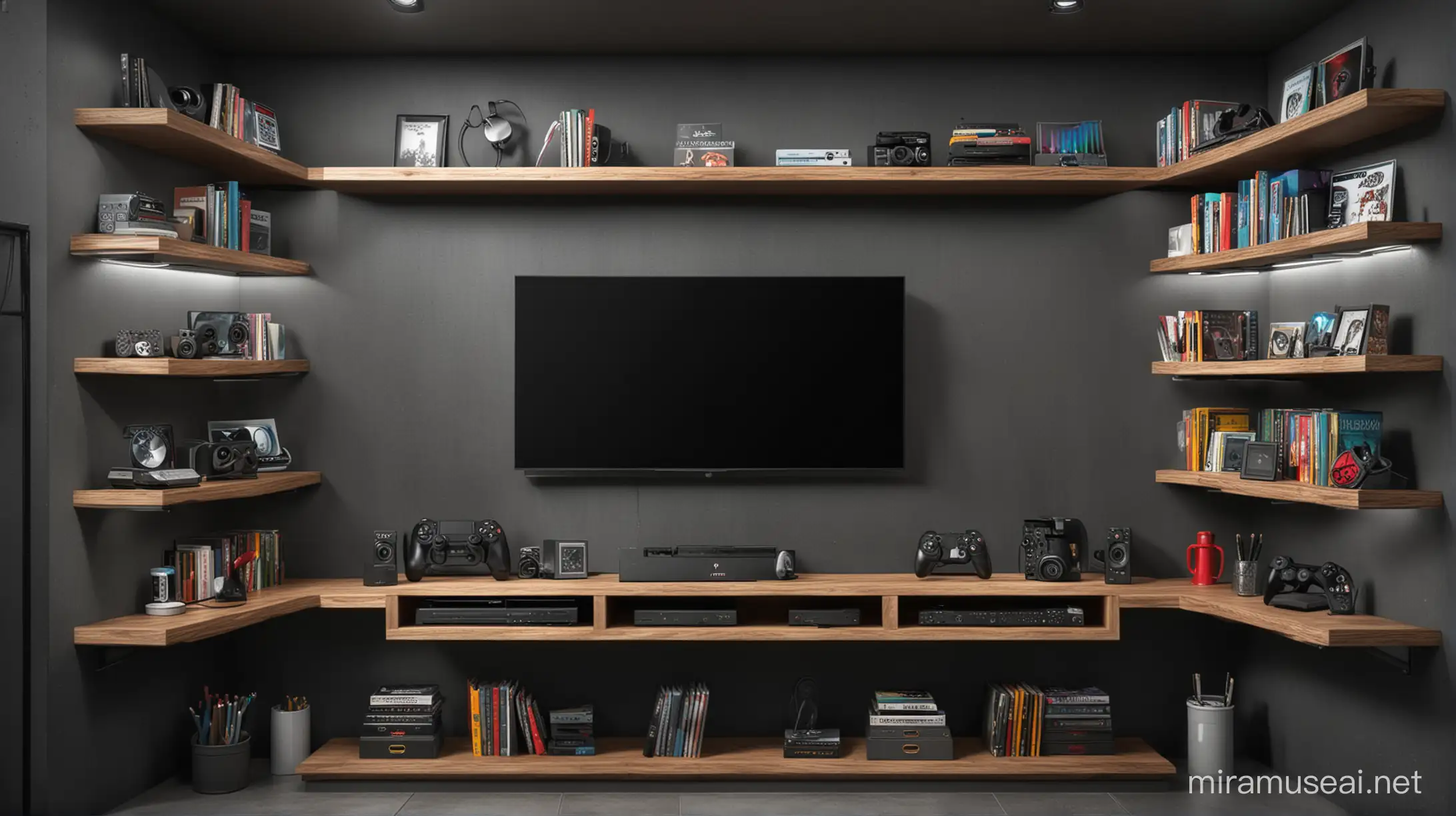 UltraRealistic Gamer Scene with Livestream Shelves