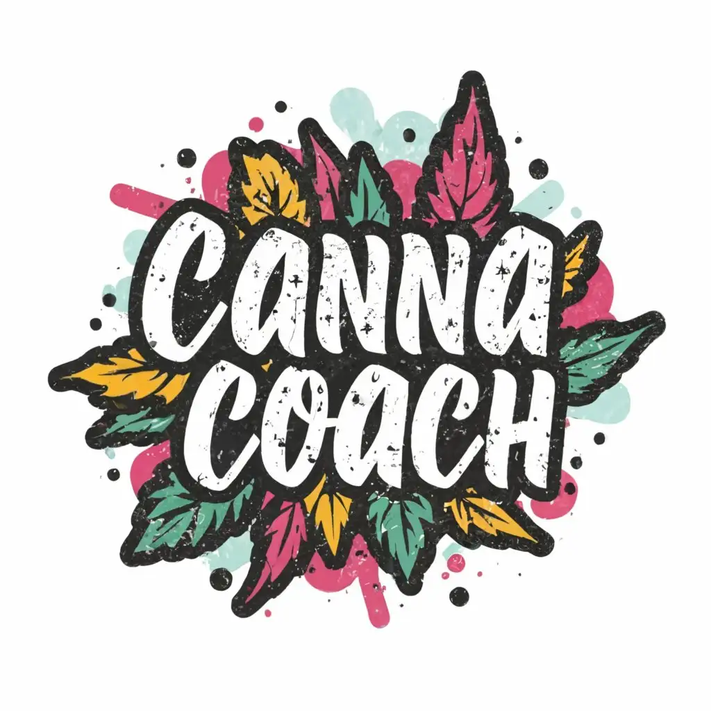 a logo design,with the text 'Canna Coach', main symbol:the logo name in Graffiti letters style. The letters are thick and start to dissolve from the bottom. add some flowering cannabis plants. Try some other Font styles ,Moderate,clear background