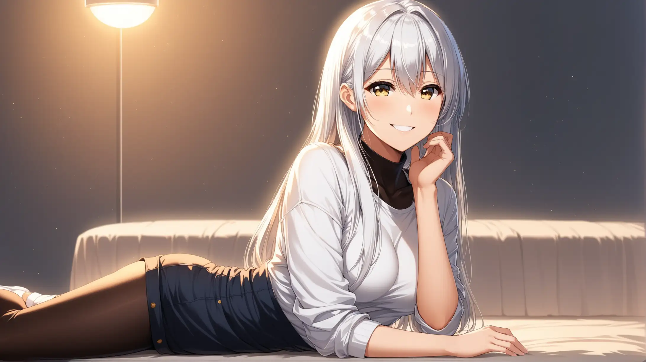 Enterprise Azur Lane Character Art Relaxed Pose in Casual Attire with Ambient Lighting