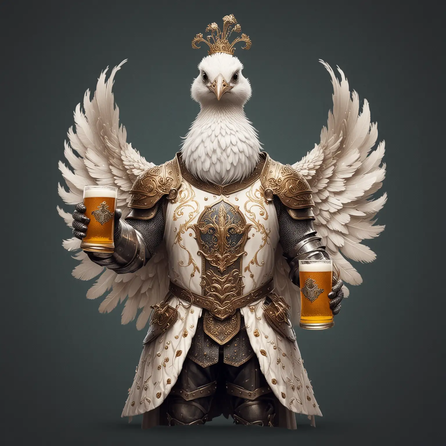 make me an logo from a white peacock dressed as a knight holding a beer