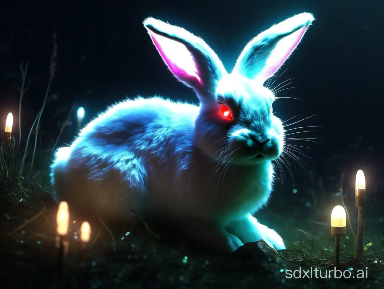 realistic, fantasy, magic lights rabbit