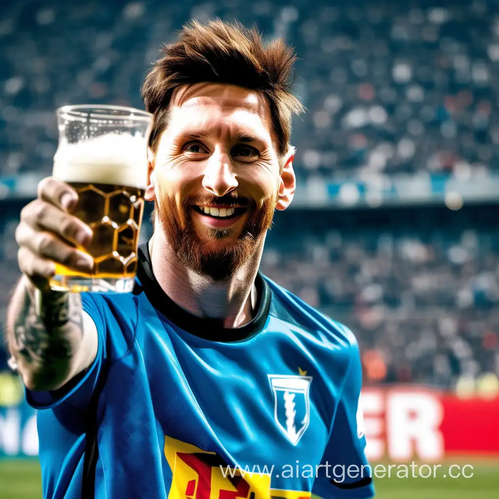 Lionel-Messi-in-Hoffenheim-Uniform-Celebrates-with-Fans-and-Beer-at-Stadium