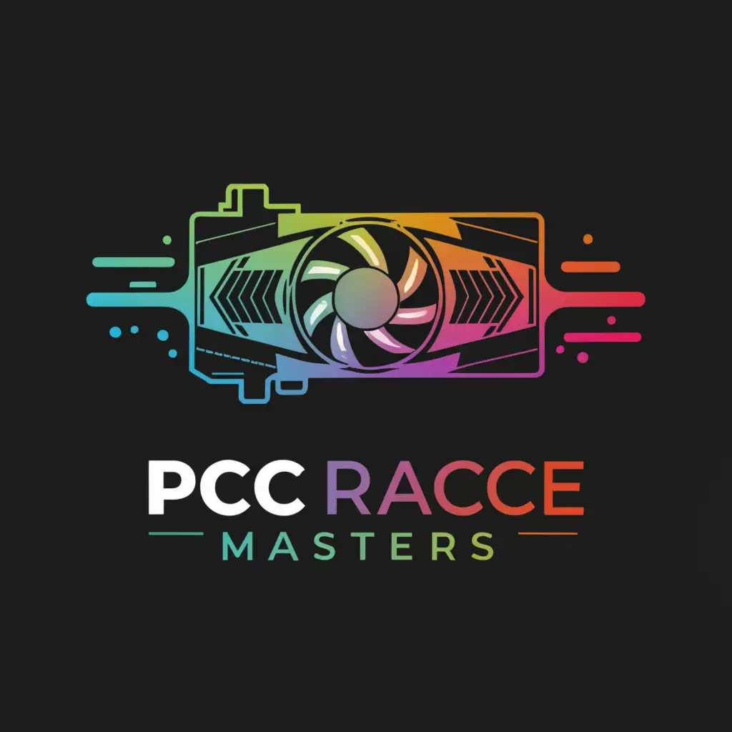 a logo design,with the text "pc race MASTERS", main symbol:graphic card,Moderate, be used in Technology industry, black background