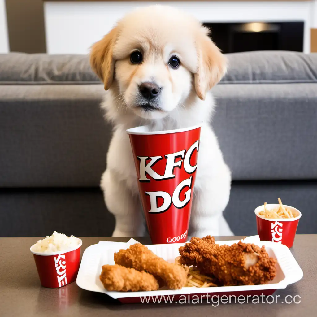 Adorable Dog Enjoying a HomeCooked KFC Meal | AI Art Generator