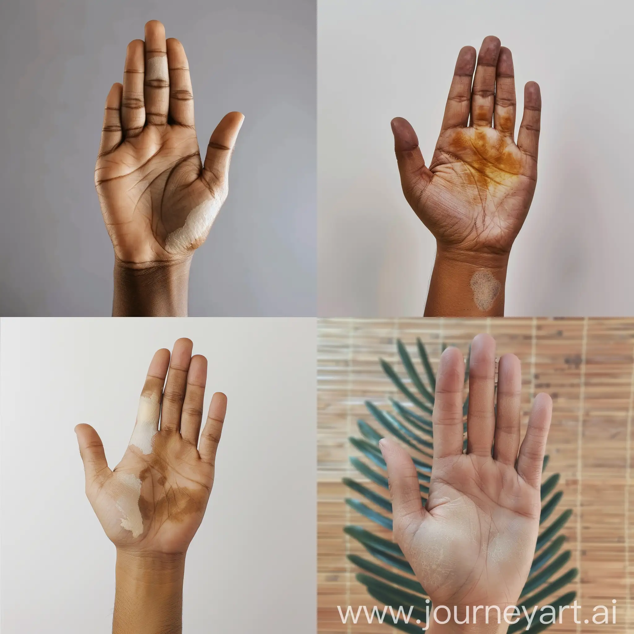 Help me generate a natural and realistic hand with partial vitiligo