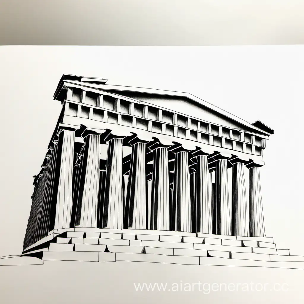 Minimalist-Drawing-of-the-Greek-Parthenon-on-White-Paper-by-Teen-Artist