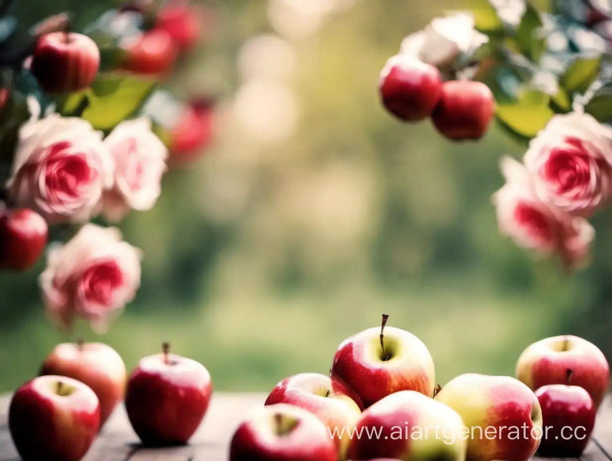 Размытый фон с яблоками и розами
