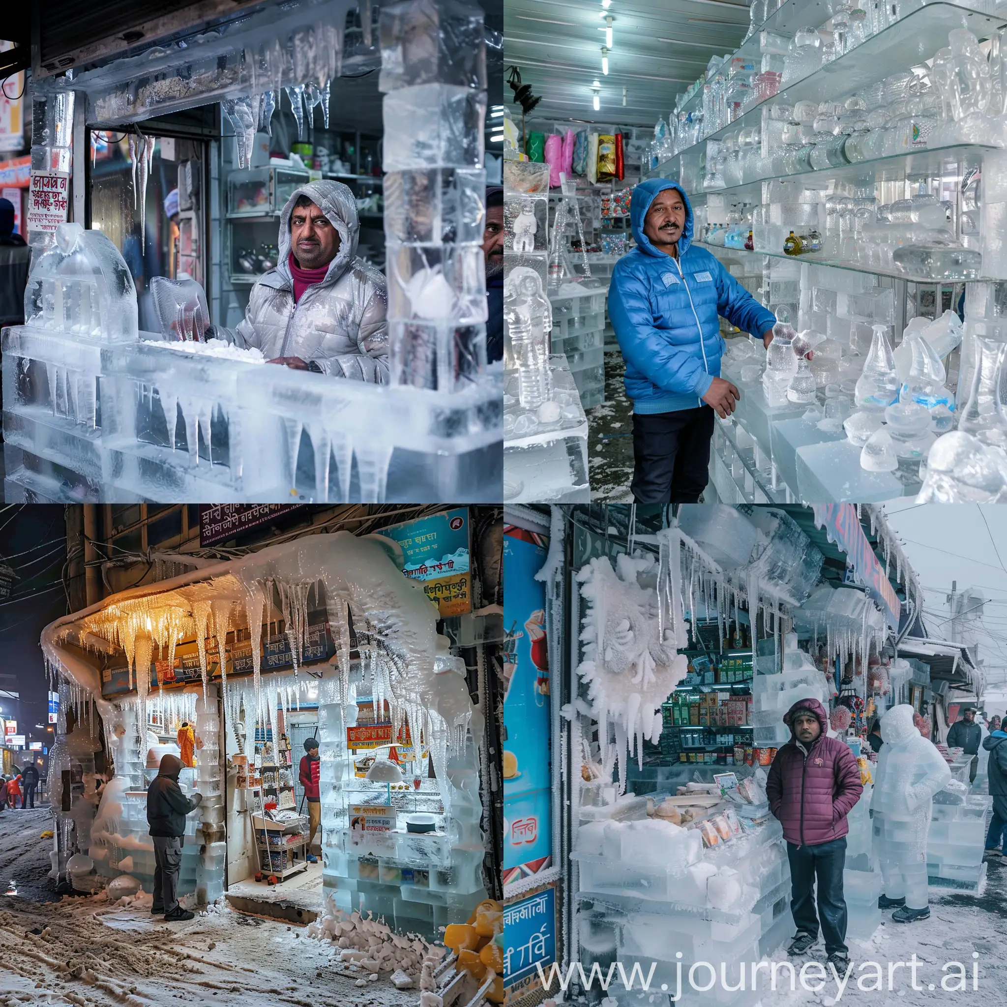 kolkata fully ice city, every shop made by ice, every man and woman wear a ice jacket,