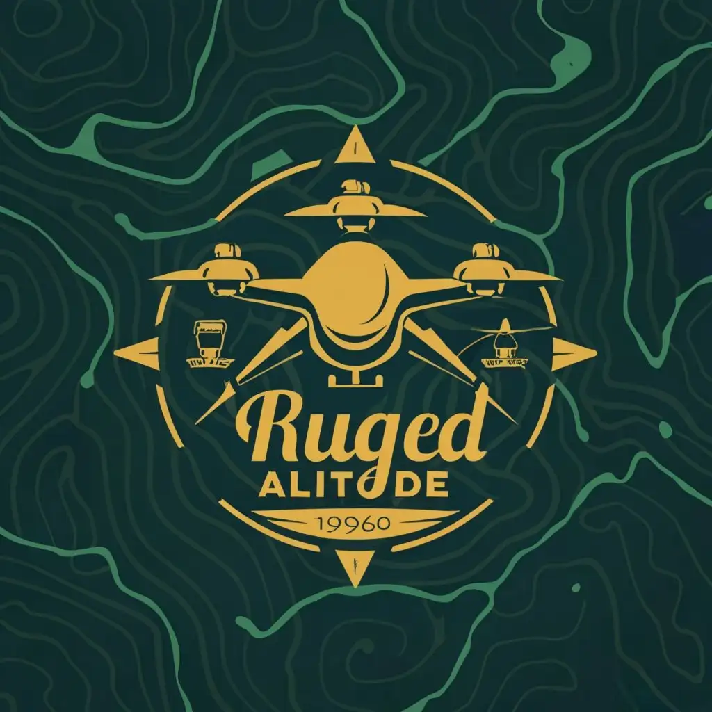 logo, Drone, topograph, compass, with the text "RUGGED ALTITUDE", typography, be used in Travel industry