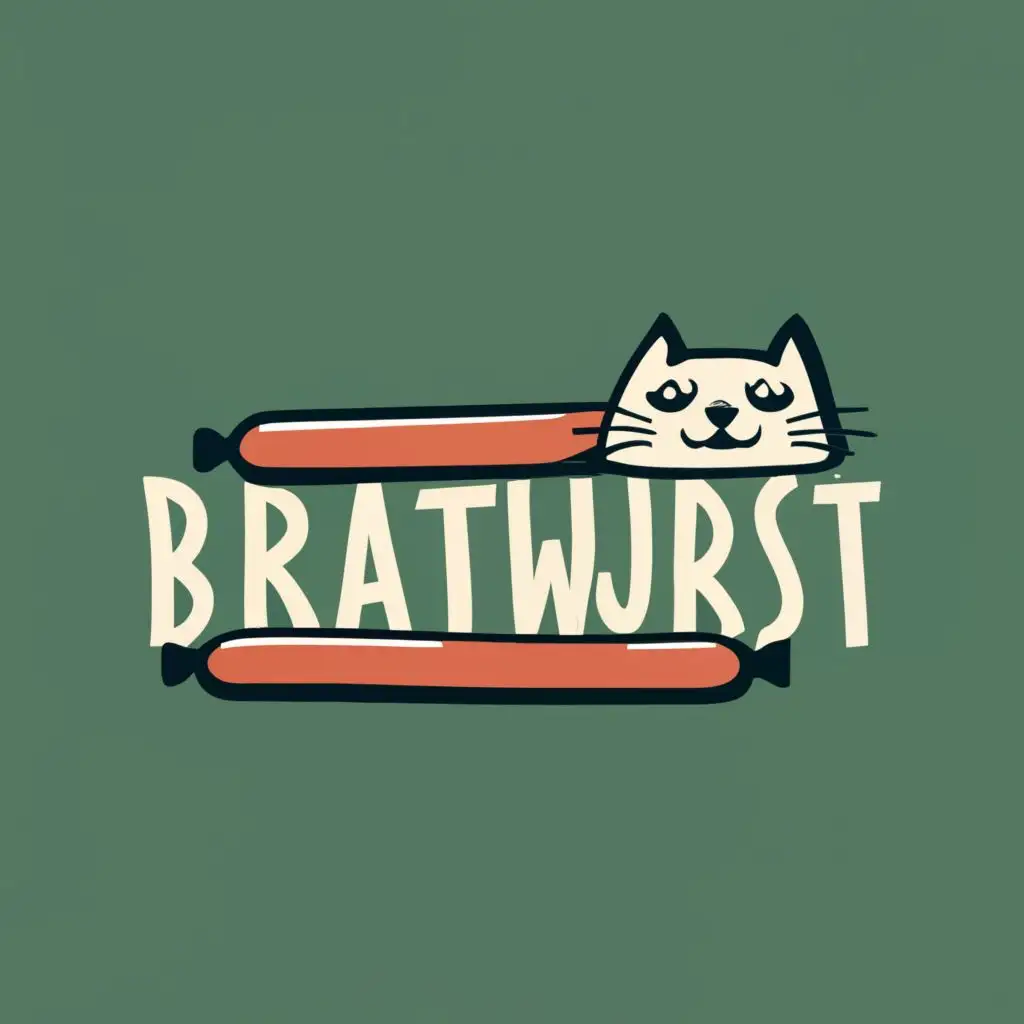logo, Cat with a sausage around its neck, with the text "Bratwurst", typography, be used in Real Estate industry