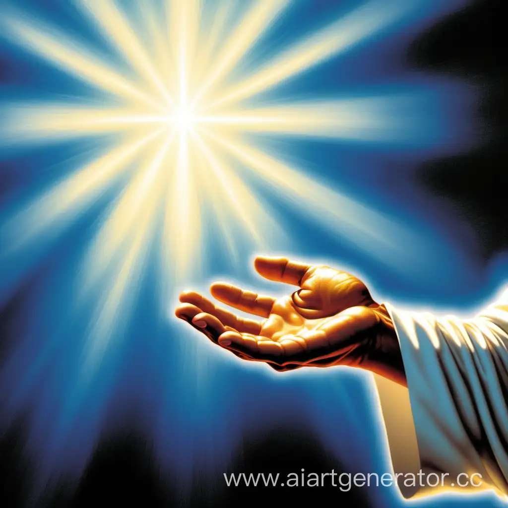Протянутая рука бога от которой исходит яркий свет
