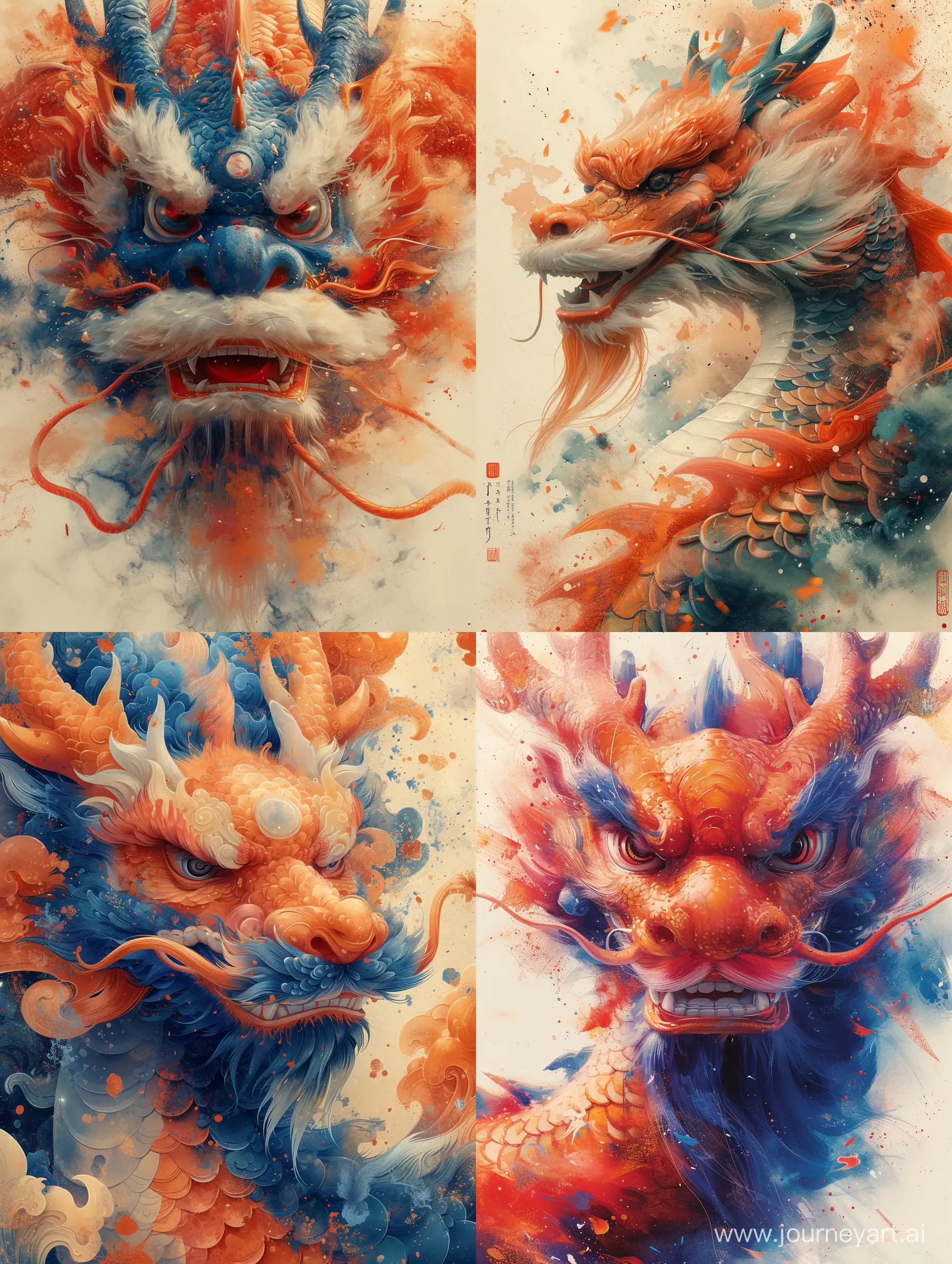 Create an illustration of a happy Chinese dragon in the style of Victo Ngai. The scene should be infused with the festive spirit of Chinese New Year, with the dragon's head in a close-up view, face front, showcasing its innocent and delightful expression. Emphasize abstract and simple lines to form the dragon's silhouette and details. The image should employ multi-color and sophisticated color matching techniques to bring out the celebration's vibrancy, --ar 3:4 --s 1000 --v 6.0