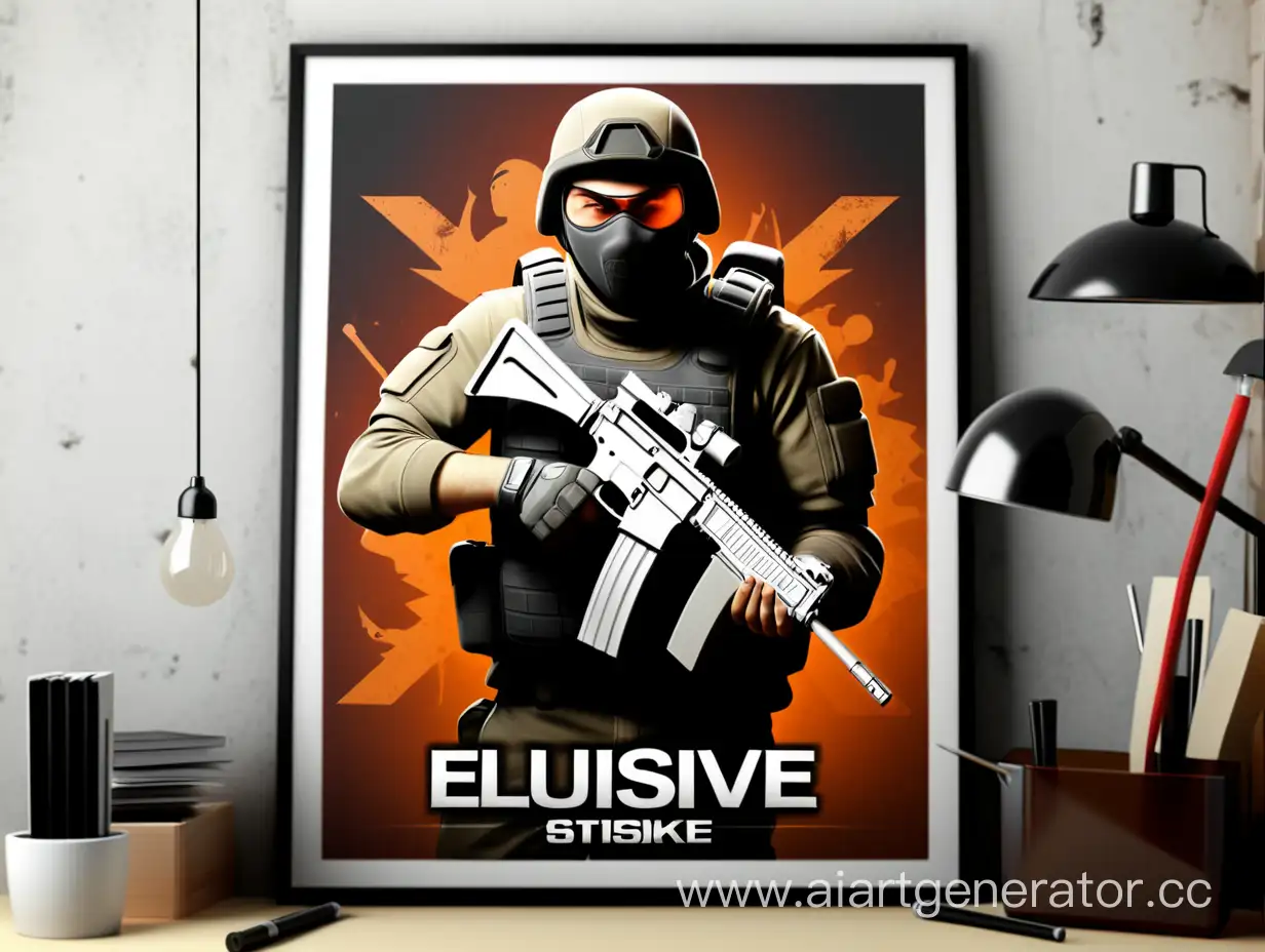 Poster with the inscription Elusive on the background of counter strike