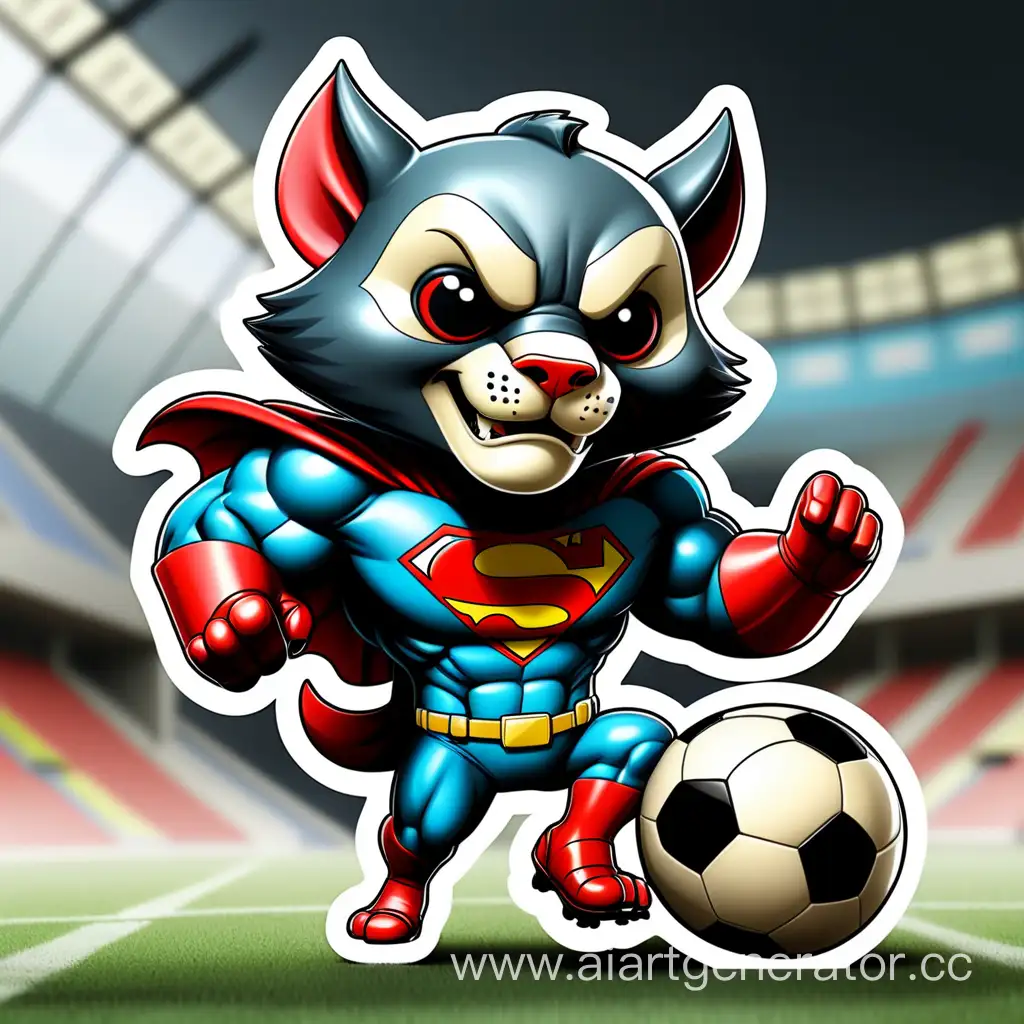 Create a unique sticker design featuring a super hero animal  play football with an incredible style