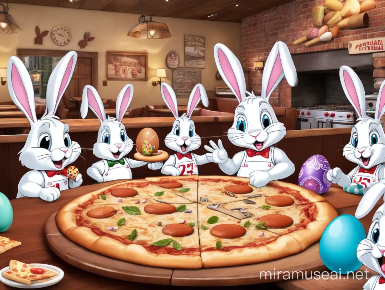 play a game of 7 mistakes, of bunnies in a pizzeria with some Easter eggs along with it