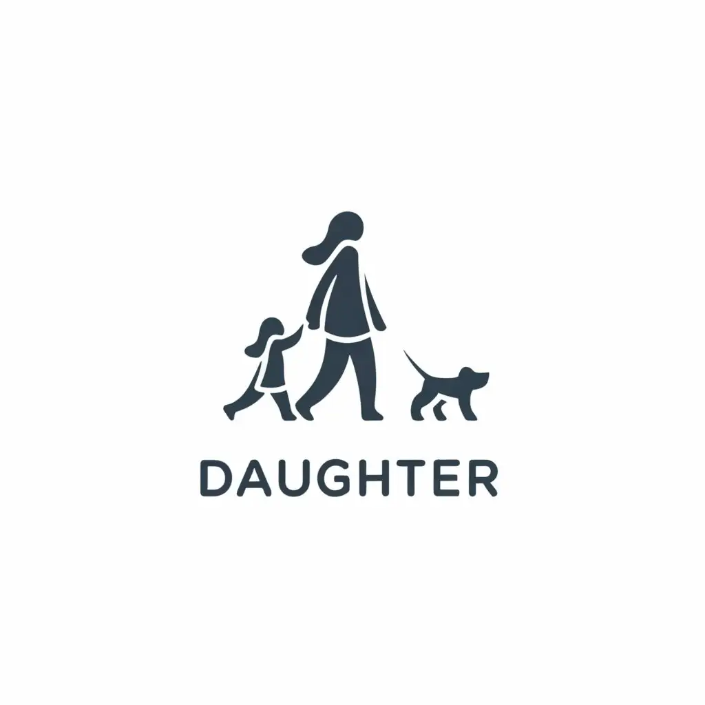 a logo design,with the text "Daughter of a Diabetic", main symbol:A girl and her mother walk behind a large dog.,Minimalistic,clear background