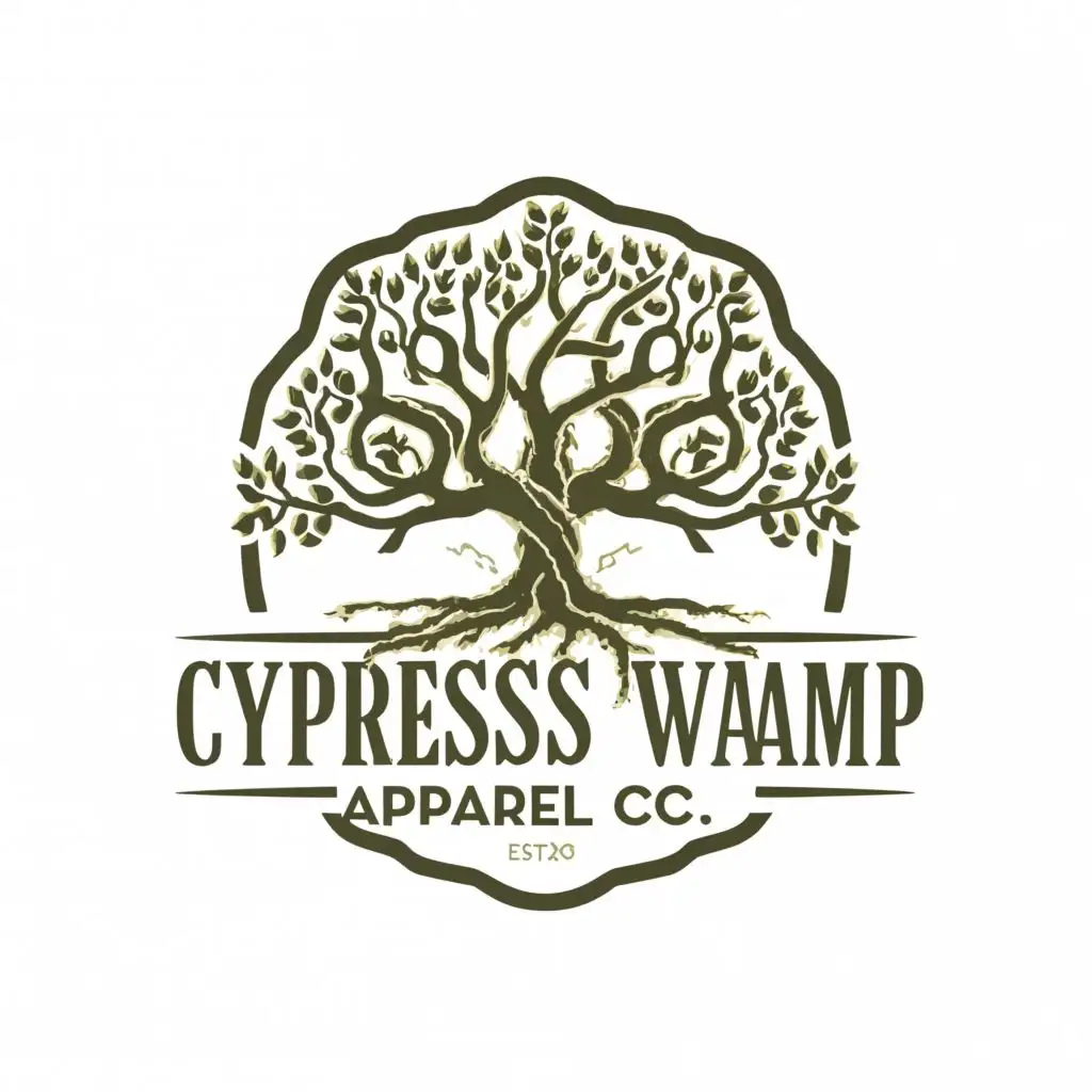 a logo design,with the text "Cypress Swamp Apparel Co.", main symbol:Old Cypress tree,complex,be used in Retail industry,clear background