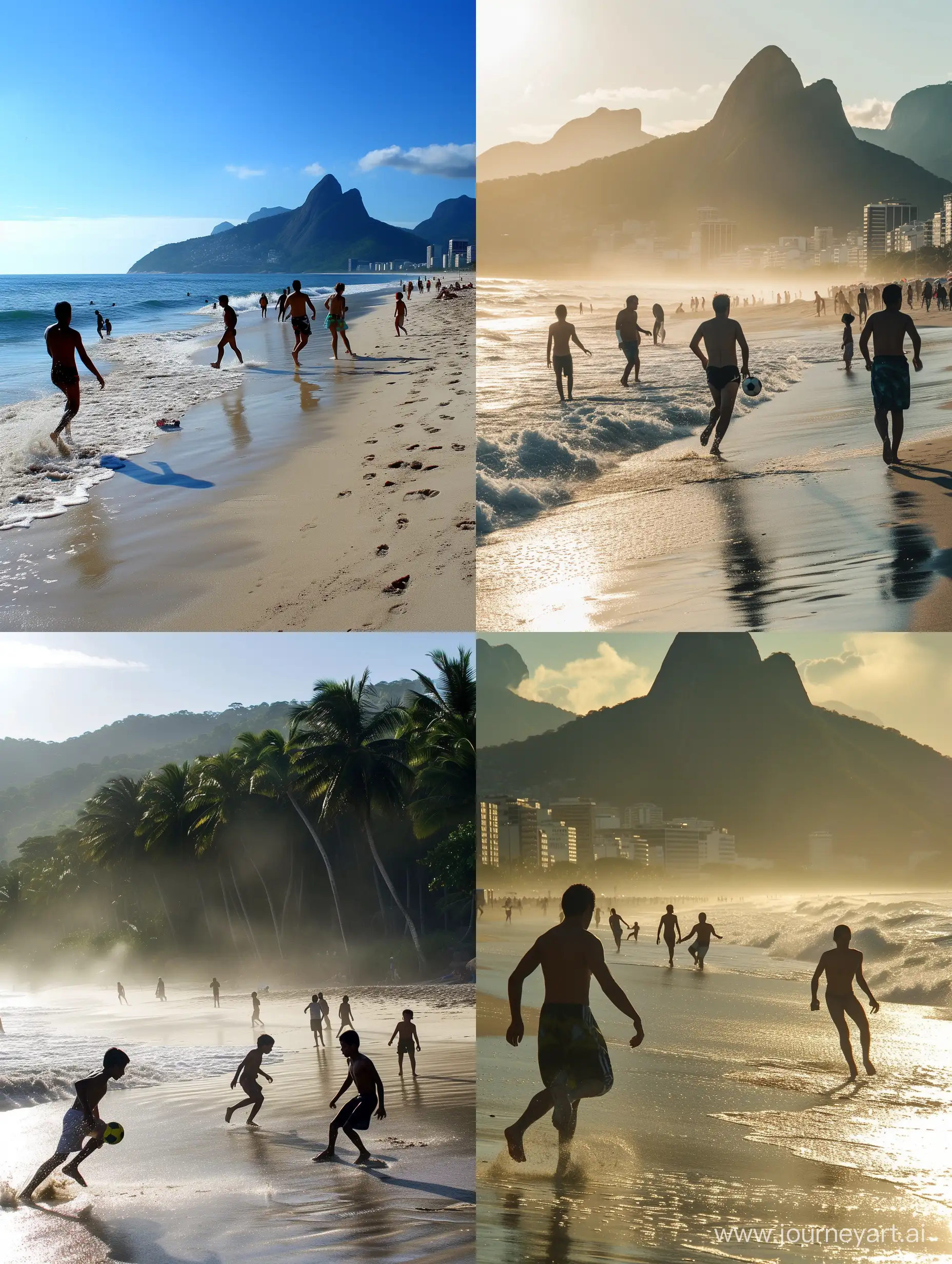 Playing football  on the beach in south america