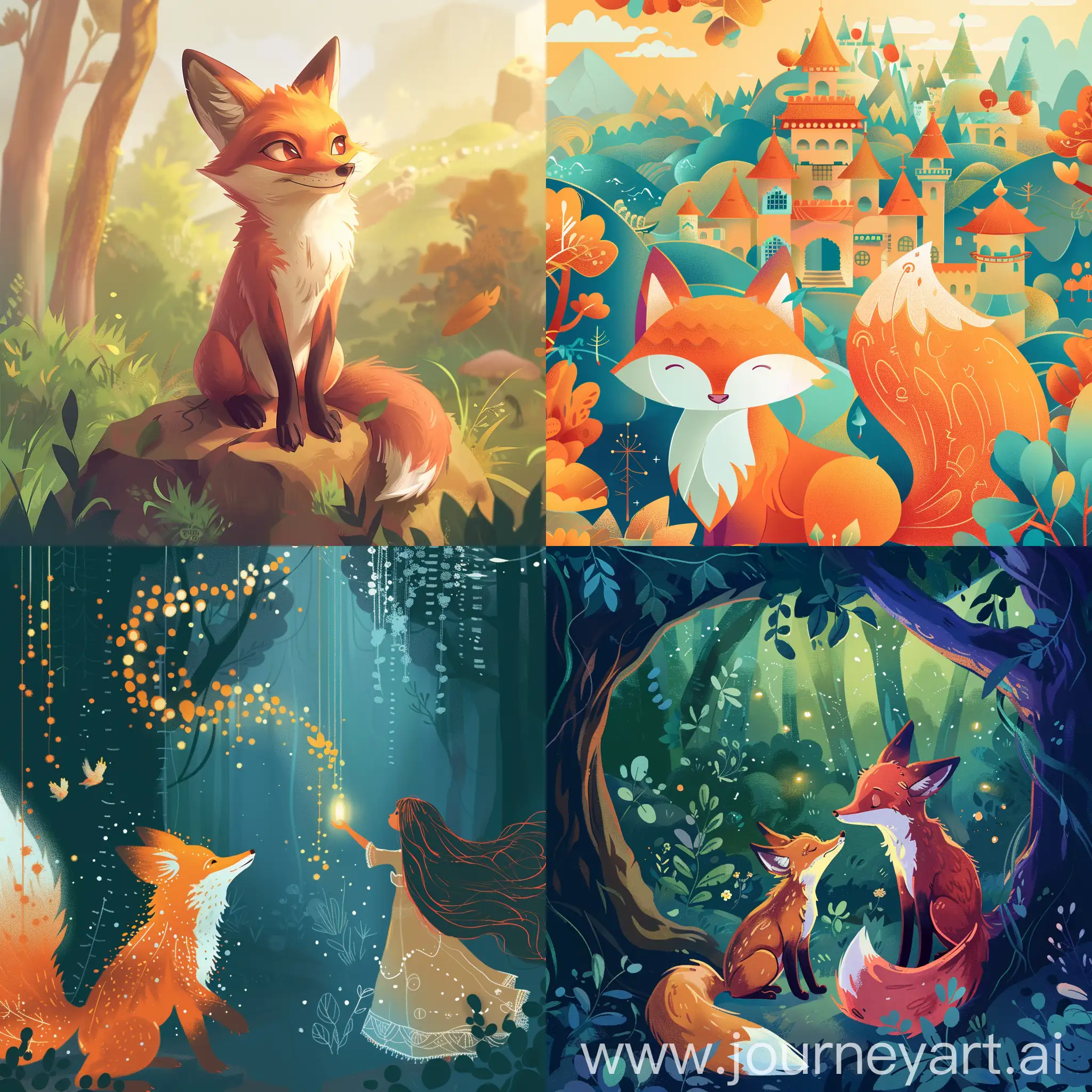  Create a charming tale in JavaScript, enriched with the dominance of React and Vue, reigning over the Python world symbolized by an endearing fox. Transform this project into a magical fairy tale of code.