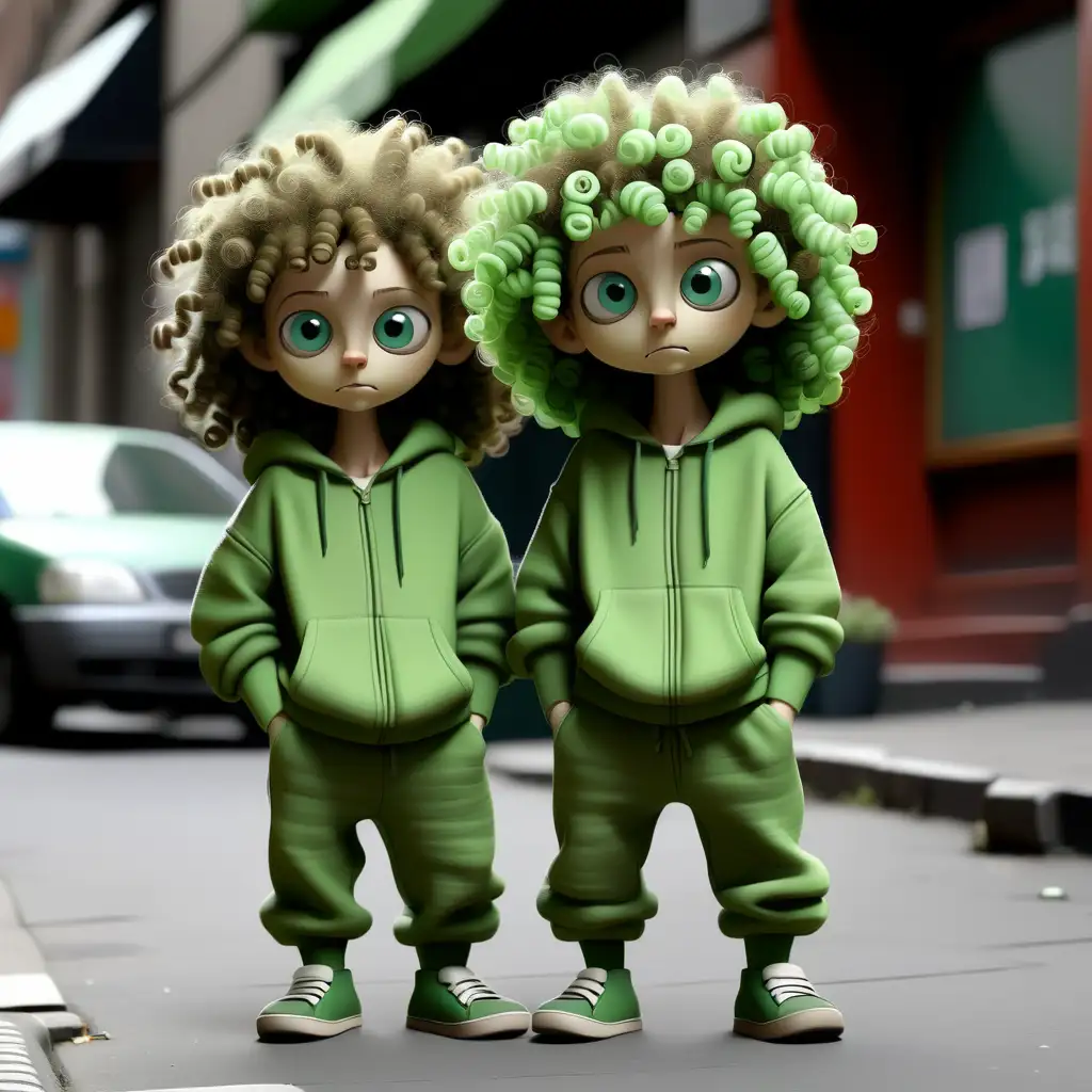 Зелени Малки Къдрави Хора с улични дрехи