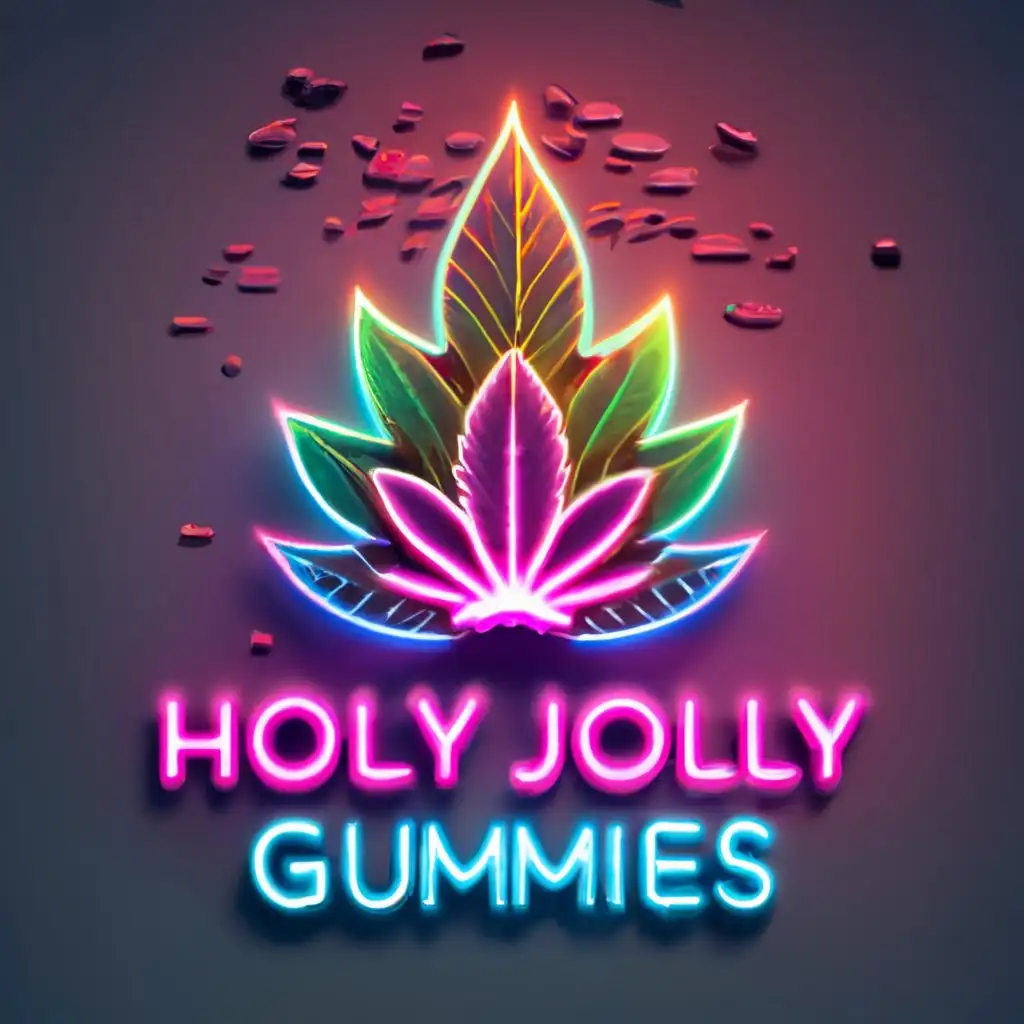 logo, a NEON MARIJUANA LEAF provided in high definition, With the Text "HOLY JOLLY GUMMIES INC.", typography WRITTEN CLEARLY, EVERYTHING SHOULD BE VERY CLEAR.
, with the text "Holy Jolly", typography, be used in Religious industry