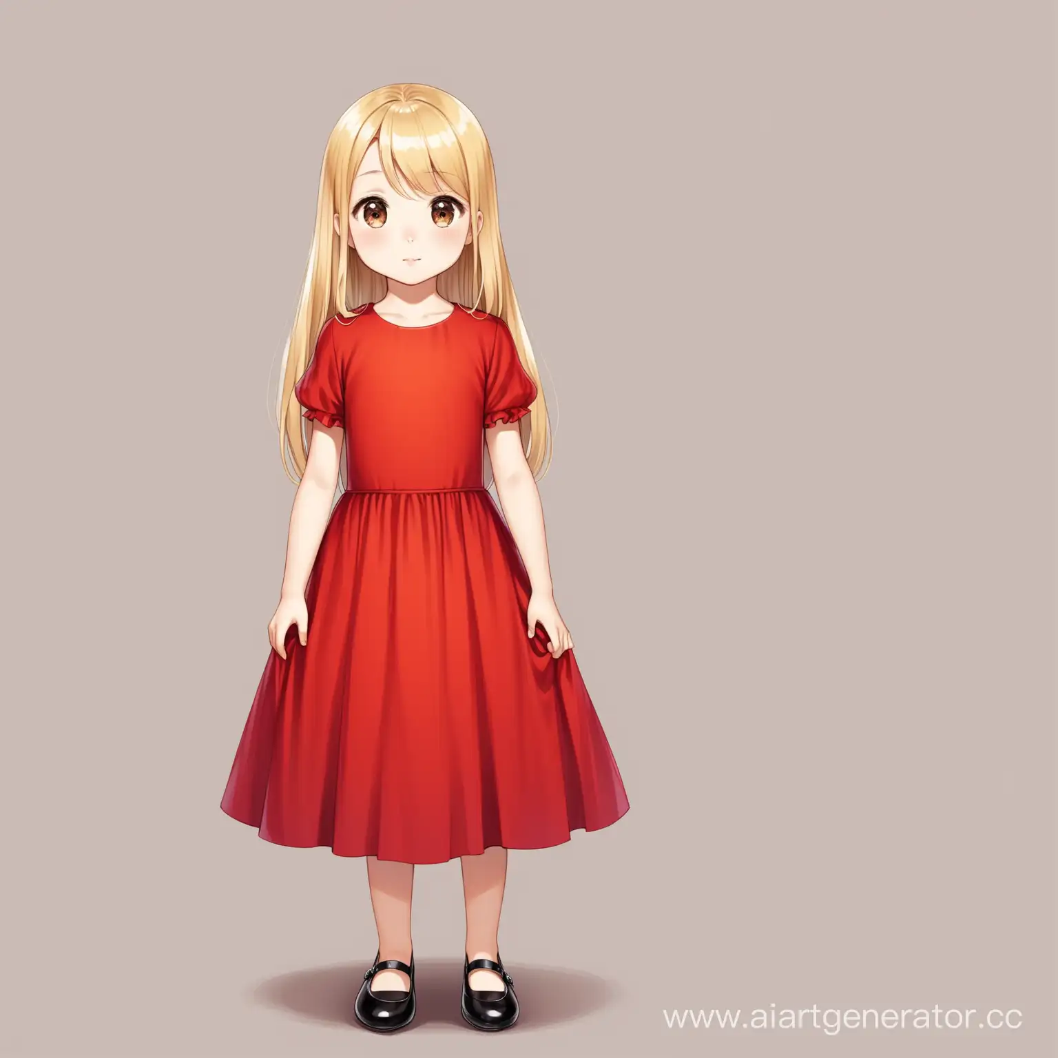 Adorable-9YearOld-Girl-in-Red-Dress-with-Big-Brown-Eyes-and-Straight-Blond-Hair